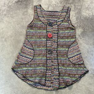 Hand Jive Sweater Womens Large‎ Button Cardigan Vest Wearable Art Colorful